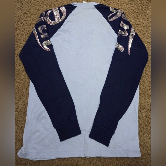 PINK Victoria's Secret Bling Vintage Sequin Spellout Long Sleeved Tee Oversized - Picture 4 of 5